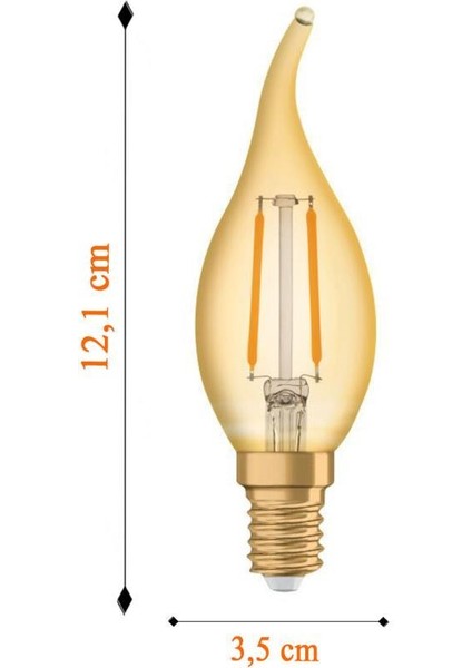 Vintage 2,5W (22W) Kıvrımlı Rustik LED Mum Ampul - (3 Adet) Sarı Dekoratif Lamba