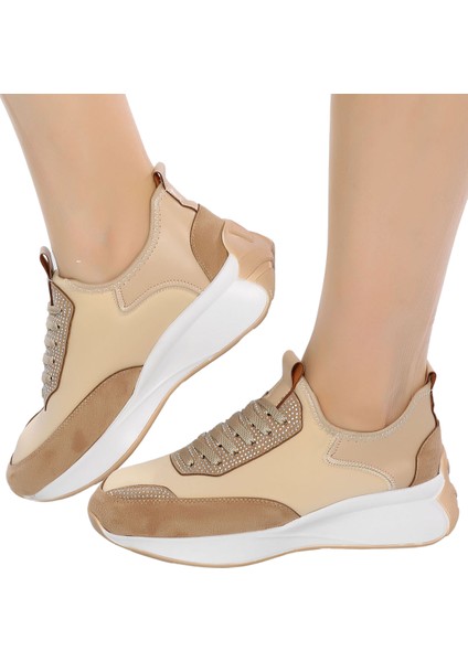Hafif Ve Rahat Tabanlı Günlük Şık Ve Spor Kadın Slip-On Ayakkabı Taş Detaylı Fv428Fv
