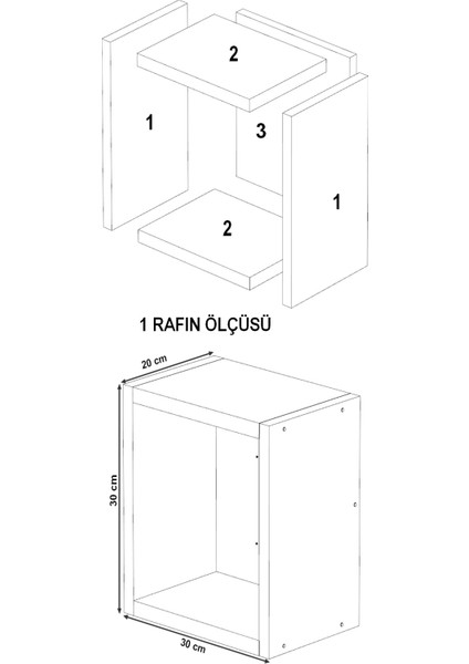 Kitaplık Kare Duvar Rafı 2 Li Takım Sarı