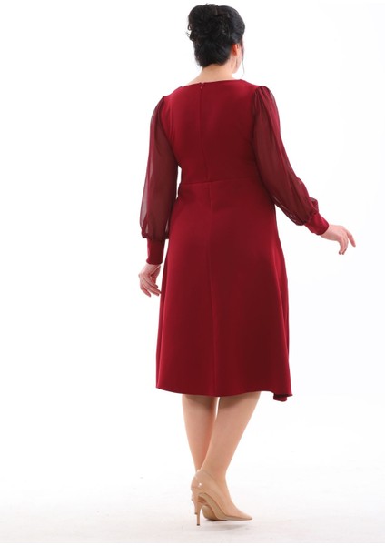 Abiye Kare Yaka Esnek Şifon Kol Şık Midi Büyük Beden Abiye Elbise 3087 indirimleri