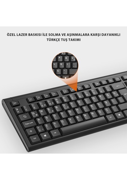 KW200 Kablosuz Türkçe Q Klavye & Mouse Set Siyah