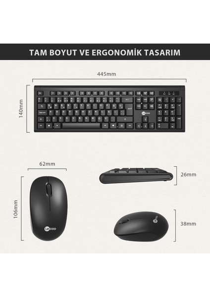 KW200 Kablosuz Türkçe Q Klavye & Mouse Set Siyah