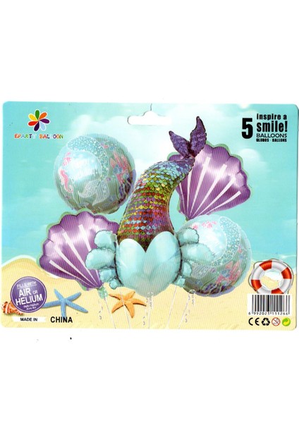 Deniz Kızı Temalı 5li Folyo Balon Seti