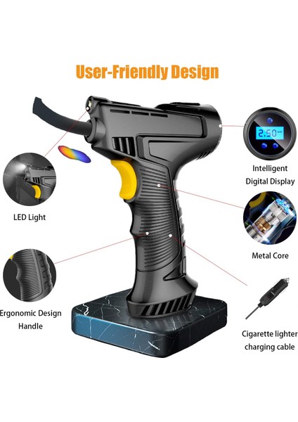 No.1 Boyutu 120W Araba Hava Pompası Şişme Pompa Şarj Edilebilir Hava Kompresörü Dijital Kablolukablosuz Araba Oto Lastik Şişirme Ekipmanları (Yurt Dışından)