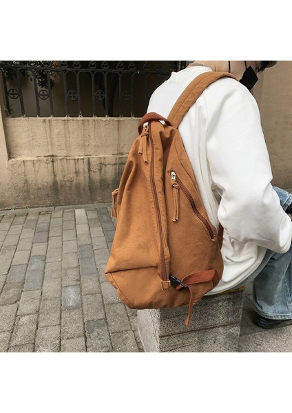 Kişilik Trendy Marka Öğrenci Omuzdan Askili Çanta Rahat Düz Renk Yıkanmış Kanvas Sırt Çantası (Yurt Dışından) modelleri