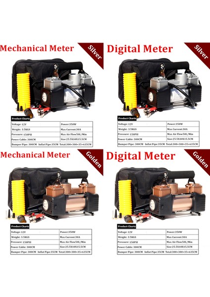 Mekanik Sayaç 2 Alwaysme Ağır Hizmet Çift Silindirli Taşınabilir Hava Kompresörü Pompası: Işıklı, 12V Aı, Iki Motw, 50LMIN (Yurt Dışından) modelleri