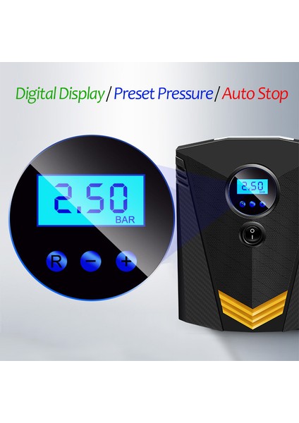 Dijital Stil Dc 12 Volt Araba Taşınabilir Hava Pompası Kompresör Pompası Dijital I Araba Motosiklet Için Otomatik Hava Lastik Şişirme LED Işık Lastik Pompası (Yurt Dışından) modelleri