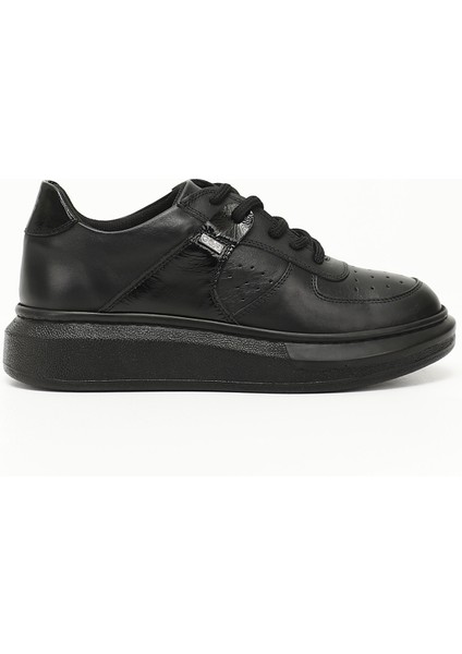 Kadın Siyah Dolgu Taban Hakiki Deri Sneaker