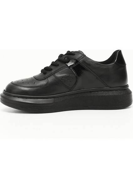 Kadın Siyah Dolgu Taban Hakiki Deri Sneaker modelleri
