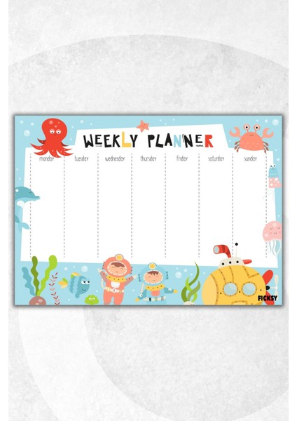 Haftalık Planlayıcı A4 Ebat Sevimli Deniz Canlıları 30 Yaprak Weekly Planner