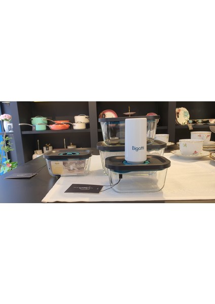 Norris Pompalı Cam Saklama Kabı (5 Parça) 1ADET POMPA-2ADET 450ML-1ADET 800ML-1ADET 1320ML