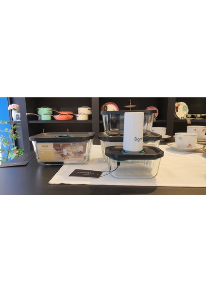 Norris Pompalı Cam Saklama Kabı (5 Parça) 1ADET POMPA-1ADET 450ML-1ADET 800ML-2ADET 1320ML