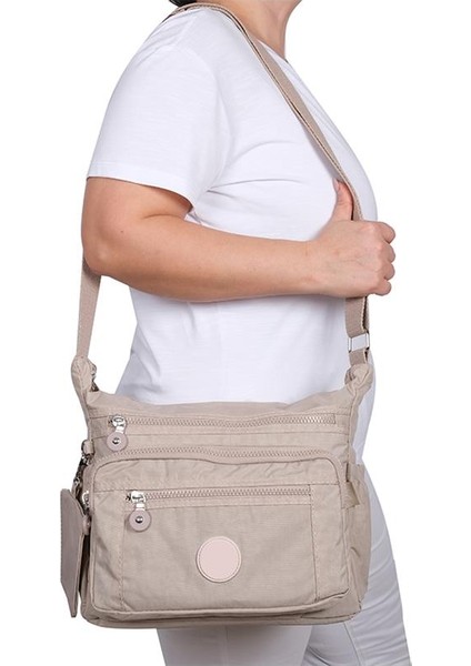 213 Klinkır Kaliteli Kumaş Bayan Çapraz Omuz Çantası Bej