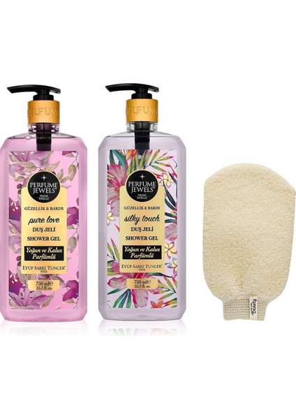 Glutensiz Pure Love ve Silky Touch Duş Jelleri 750 ml 2 Adet+Banyo Kesesi Hediye,