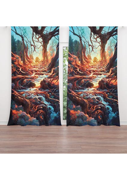 Dijital Baskılı Fon Perde Iki Kanat