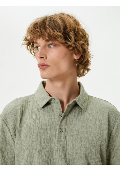 4SAM10001MK Mnt Mınt Erkek Pamuk Jersey Kısa Kollu Polo Yaka Basıc T-Shırt