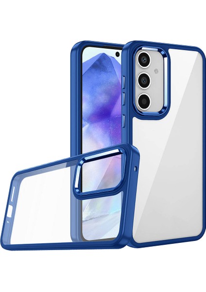 MTK Moveteck Samsung Galaxy A35 Kılıf Kamera Çıkıntılı Metalik Parlak Renkli Lens Çerçeveli Arkası Şeffaf Silikon