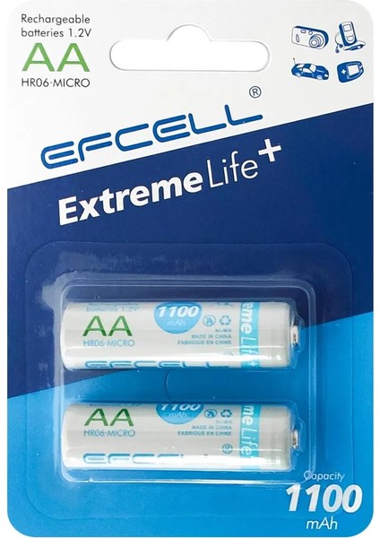 1100MAH Aa Şarj Edilebilir Kalem Pil 2 Adet Extreme Life