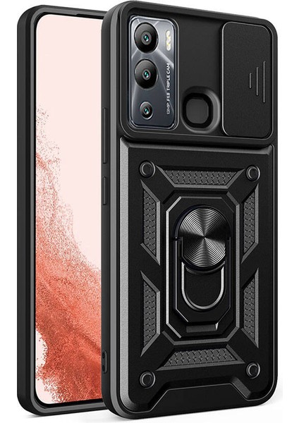 Infinix Hot 20I Uyumlu Kılıf Kamera Korumalı Sürgülü Yüzüklü Standlı Armor Military Tank Kızaklı Silikon Kapak