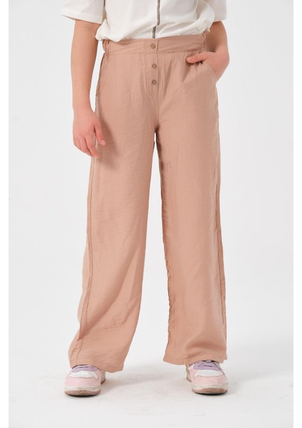Genç Kız Çocuk Düğme Detaylı Bol Paça Pantolon modelleri