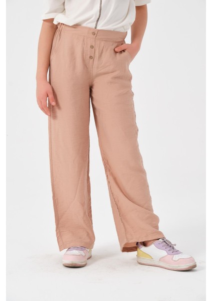Genç Kız Çocuk Düğme Detaylı Bol Paça Pantolon fırsatları