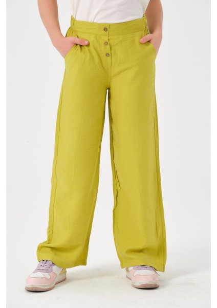 Genç Kız Çocuk Düğme Detaylı Bol Paça Pantolon modelleri