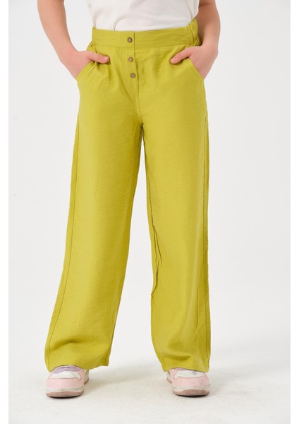 Genç Kız Çocuk Düğme Detaylı Bol Paça Pantolon fırsatları