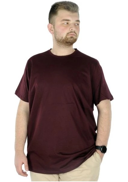 Büyük Beden Erkek Tshirt Bisiklet Yaka Basic 20031 Bordo