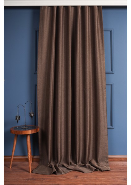 Kahverengi Hasır Işık Geçirmez Blackout Fon Perde Pilesiz Düz Dikim modelleri