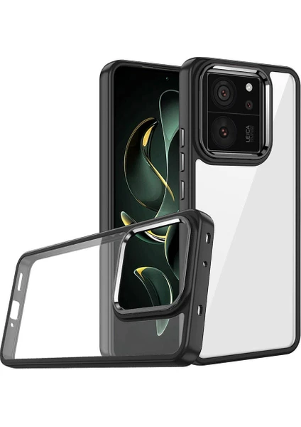 MTK Moveteck Xiaomi Mi 13T & Mi 13T Pro Kılıf Kamera Çıkıntılı Metalik Parlak Renkli Lens Çerçeveli Arkası Şeffaf Silikon