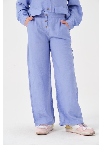 Genç Kız Çocuk Düğme Detaylı Bol Paça Pantolon modelleri