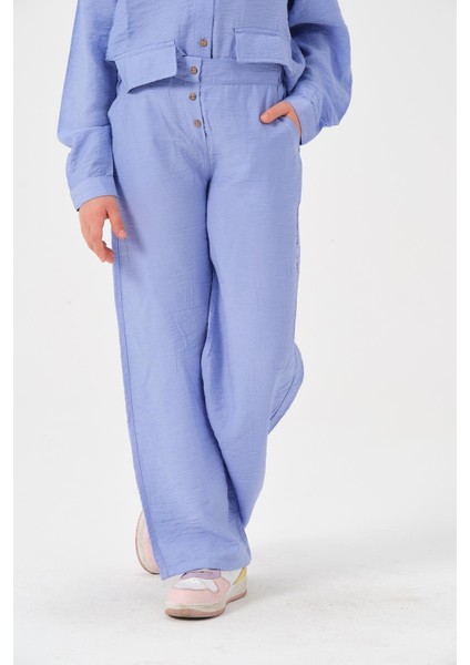 Genç Kız Çocuk Düğme Detaylı Bol Paça Pantolon fırsatları