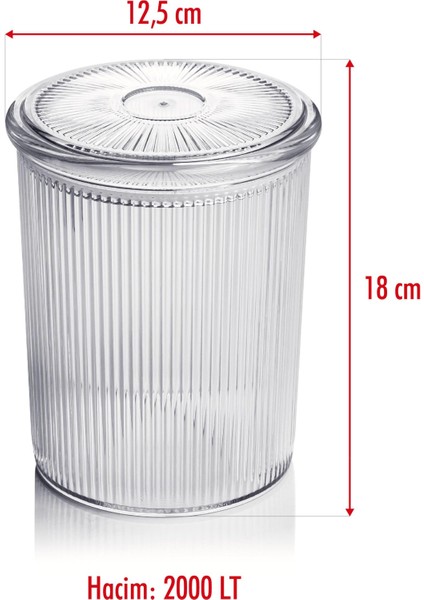 9'lu Barok Yuvarlak Büyük Kavanoz Seti & Saklama Kabı & Erzak Kabı (9*2000 Ml)