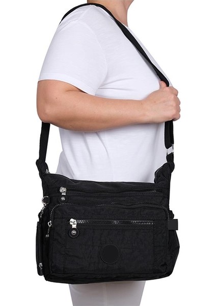 213 Klinkır Kaliteli Kumaş Bayan Çapraz Omuz Çantası Siyah