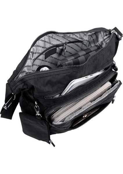 213 Klinkır Kaliteli Kumaş Bayan Çapraz Omuz Çantası Siyah modelleri