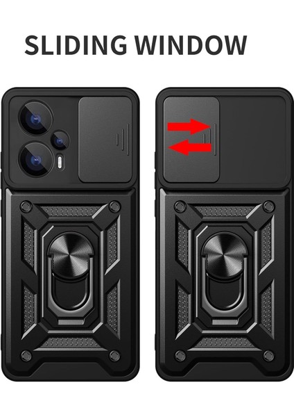 Xiaomi Poco F5 Kılıf Kamera Korumalı Sürgülü Yüzüklü Standlı Armor Military Tank Kızaklı Silikon Kapak modelleri