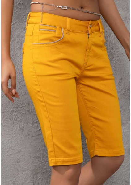 WK196 Kontrast Cep Biye Detaylı Kadın Kapri modelleri