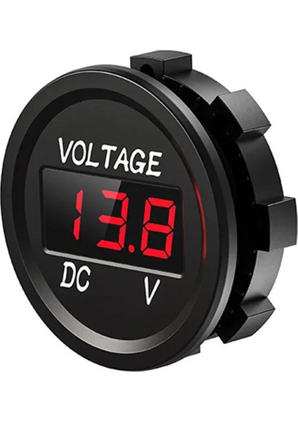 Su Geçirmez Dc 6V / 48V Voltmetre Yuvarlak Panel Tip Montajlanabilir Dijital Kırmızı Renk LED