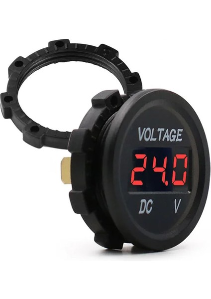Su Geçirmez Dc 6V / 48V Voltmetre Yuvarlak Panel Tip Montajlanabilir Dijital Kırmızı Renk LED