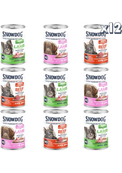 Snow Dog Premium Parça Etli Karışık Köpek Konservesi 12 ADET*400 G