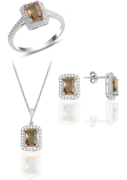 Gümüş Renk Değiştiren Zultanit Taşlı Baget Kesim Üçlü Set SGTL10733ZLT