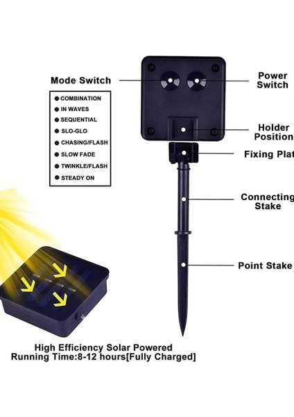 Su Geçirmez Solar Güneş Enerjili 8 Fonksiyonlu Günışığı 7 Metre 30 Yıldızlı LED Aydınlatma