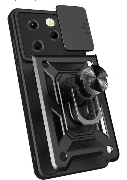 Tecno Spark 20 Pro Kılıf Tank Aramid Sürgülü Vega Yüzüklü Sert Silikon Siyah