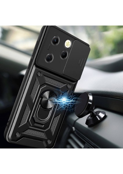 Tecno Spark 20 Pro Kılıf Tank Aramid Sürgülü Vega Yüzüklü Sert Silikon Siyah