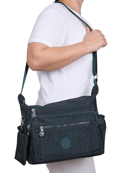 213 Klinkır Kaliteli Kumaş Bayan Çapraz Omuz Çantası Petrol