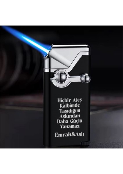 Kişiye Özel Isim ve Sözlü Siyah Gazlı Rüzgar Geçirmez Çakmak