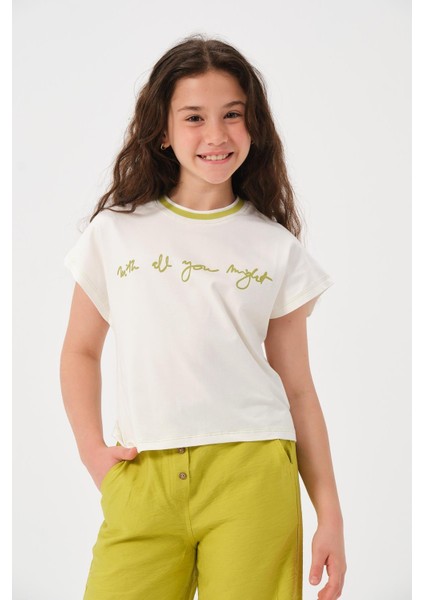 Genç Kız Çocuk Yazı Baskılı T-Shirt
