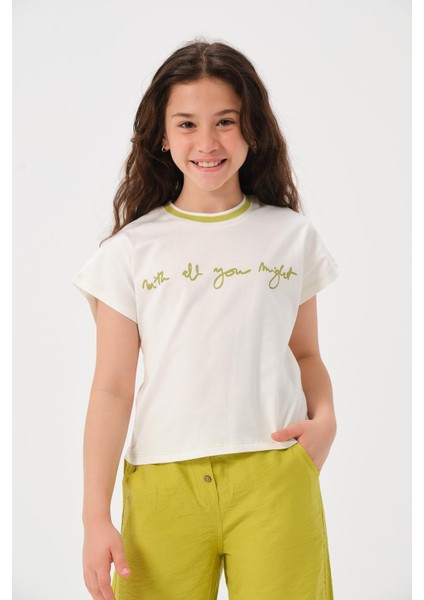 Genç Kız Çocuk Yazı Baskılı T-Shirt