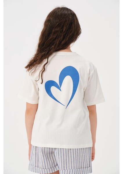 Genç Kız Çocuk Zincir Kolye Detaylı Baskılı T-Shirt