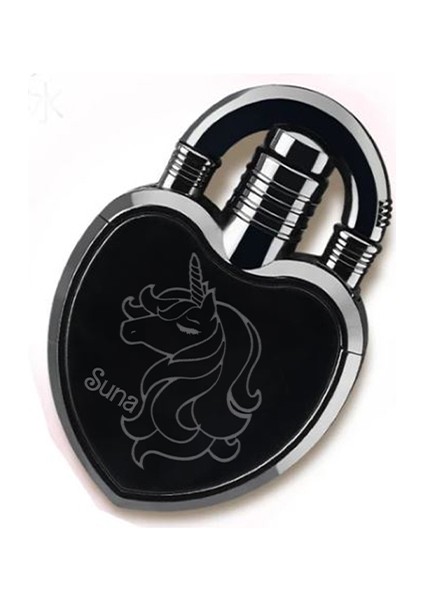 Kalp Şeklinde Kişiye Özel Isimli Çakmak Metal Turbo Alev Unicorn Tasarımlı